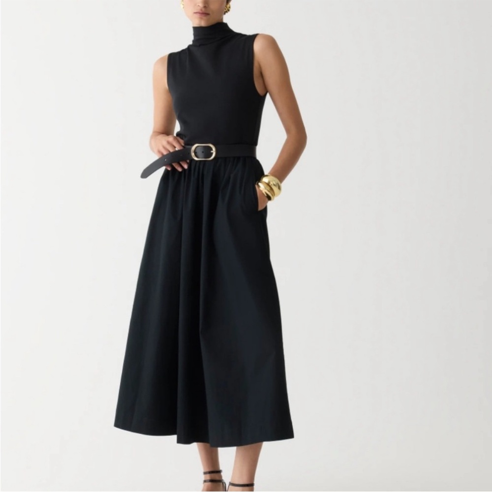 NWT J Crew Fitted Knit Mockneck Dress Poplin Skirt Black Size Medium